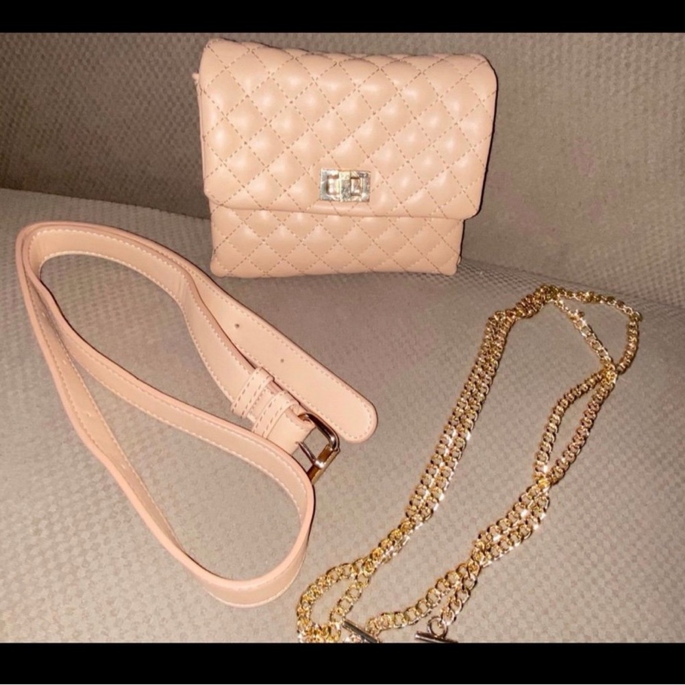 Mali & Lili Convertible Waist Pack / Shoulder Bag / Clutch. Camel Quilted Bag